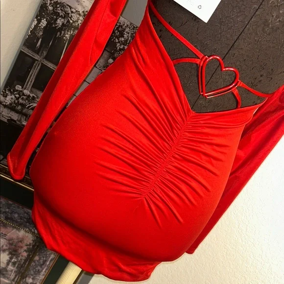 Oh Polly Vibrant Red Long Sleeve Sexy Dress - Picture 6 of 7